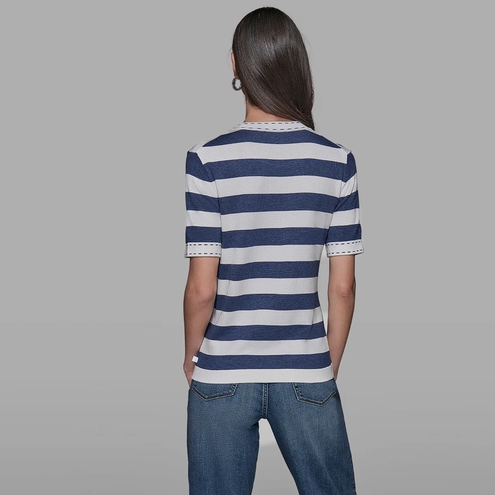 NWT Karl Lagerfeld Stripe Short-Sleeve Sweater - Picture 3 of 7